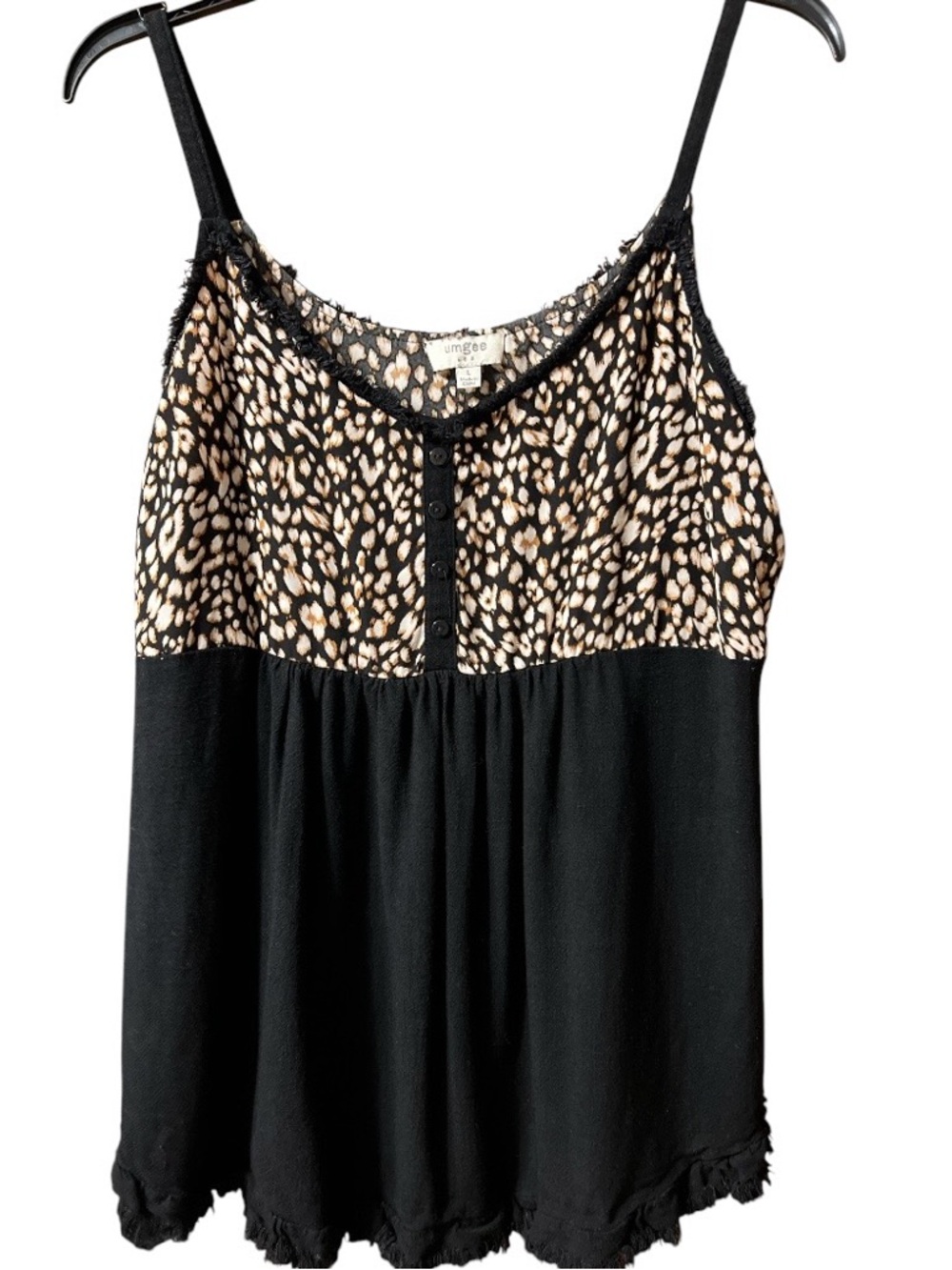 Umgee Leopard Print Babydoll Tank Top Mixed Media Boho EUC Size Large